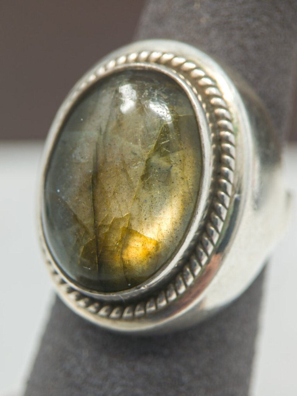 Large Labradorite Cabochon Ring • 925 Silver